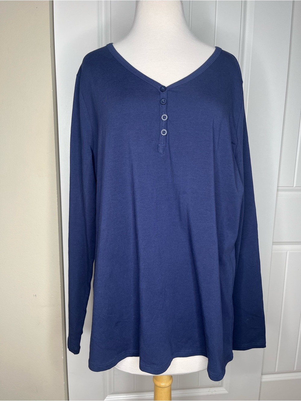 Duluth Trading Co Womens Navy Blue Henley Long Sleeve Casual T Shirt 2XL Stretch